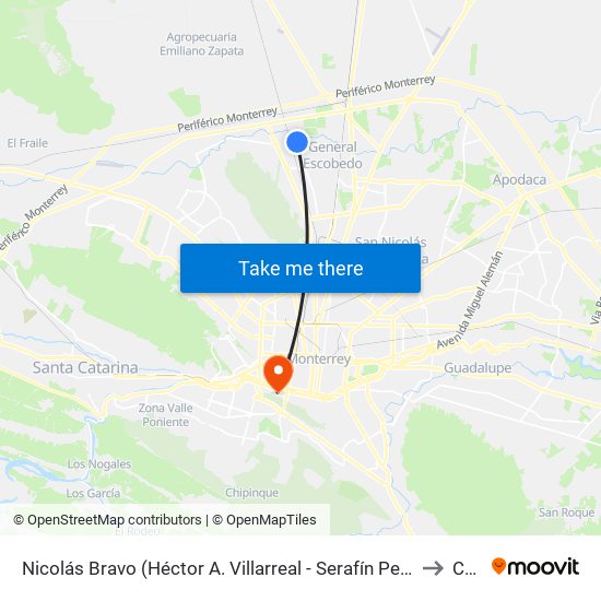 Nicolás Bravo (Héctor A. Villarreal - Serafín Peña) to Ceu map