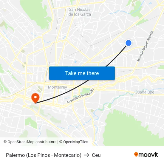 Palermo (Los Pinos - Montecarlo) to Ceu map