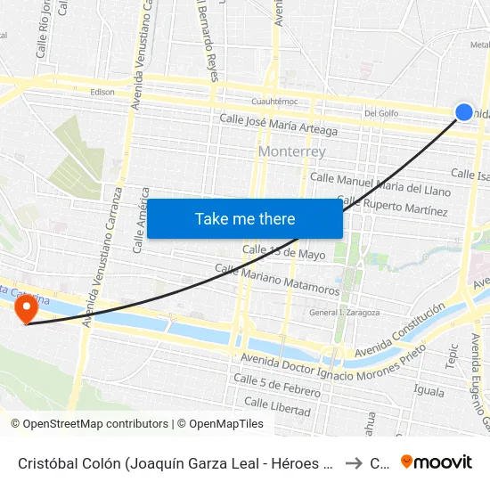 Cristóbal Colón (Joaquín Garza Leal - Héroes Del 47) to Ceu map