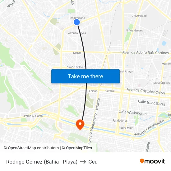 Rodrigo Gómez (Bahía - Playa) to Ceu map