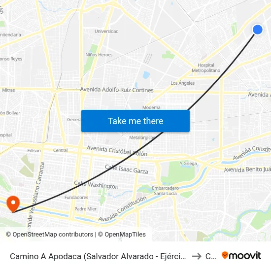 Camino A Apodaca (Salvador Alvarado - Ejército Const.) to Ceu map