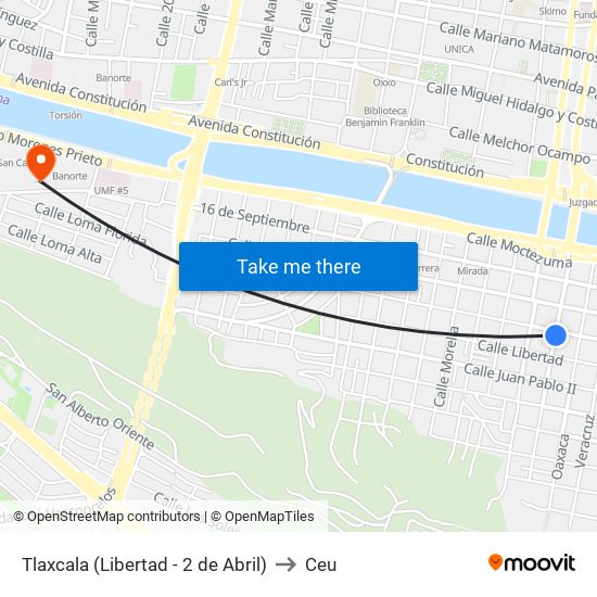 Tlaxcala (Libertad - 2 de Abril) to Ceu map