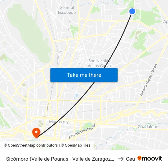 Sicómoro (Valle de Poanas - Valle de Zaragoza) to Ceu map