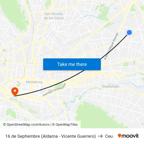 16 de Septiembre (Aldama - Vicente Guerrero) to Ceu map