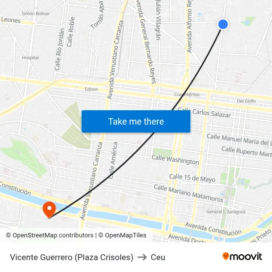 Vicente Guerrero (Plaza Crisoles) to Ceu map