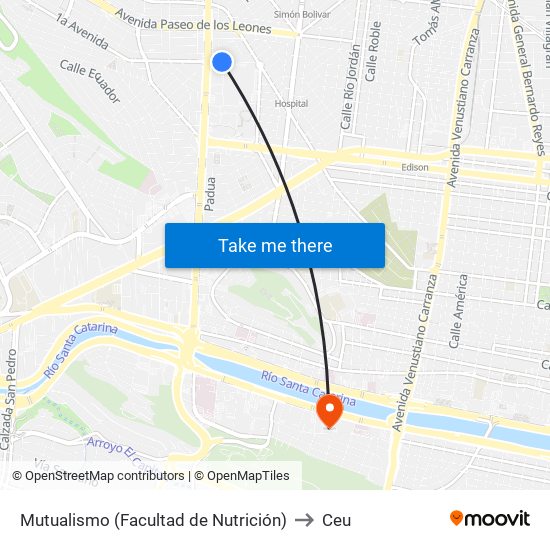 Mutualismo (Facultad de Nutrición) to Ceu map