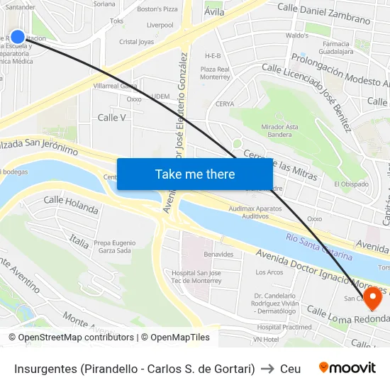 Insurgentes (Pirandello - Carlos S. de Gortari) to Ceu map