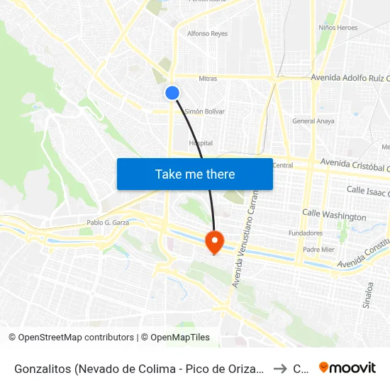 Gonzalitos (Nevado de Colima - Pico de Orizaba) to Ceu map