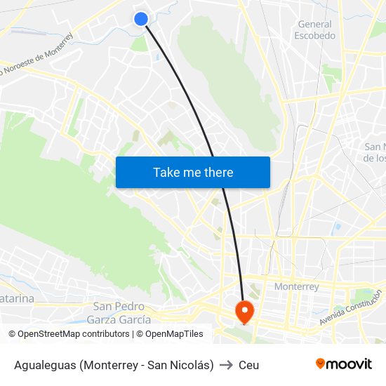 Agualeguas (Monterrey - San Nicolás) to Ceu map