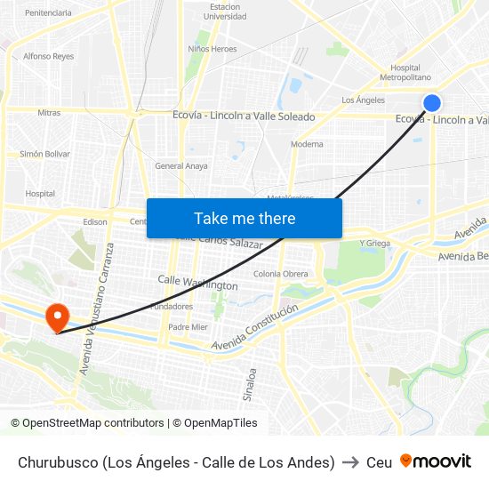 Churubusco (Los Ángeles - Calle de Los Andes) to Ceu map