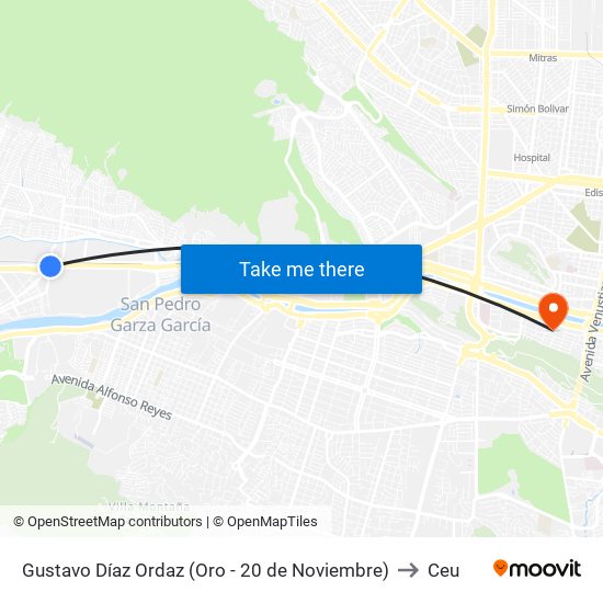 Gustavo Díaz Ordaz (Oro - 20 de Noviembre) to Ceu map