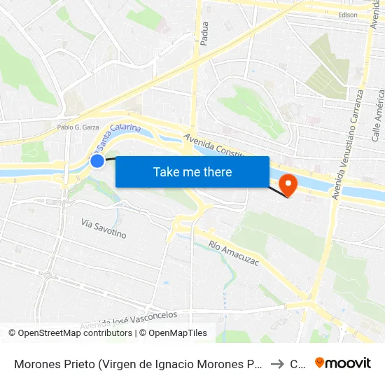 Morones Prieto (Virgen de Ignacio Morones Prieto) to Ceu map