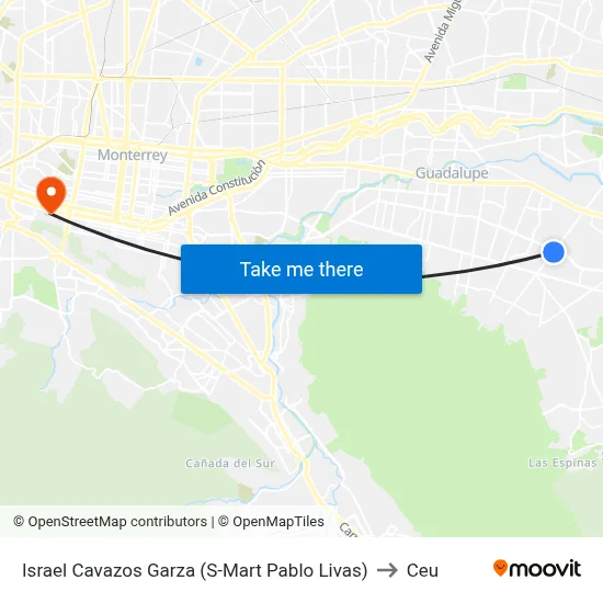 Israel Cavazos Garza (S-Mart Pablo Livas) to Ceu map