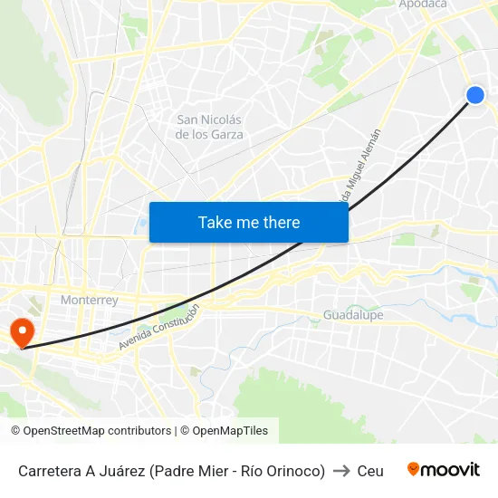 Carretera A Juárez (Padre Mier - Río Orinoco) to Ceu map