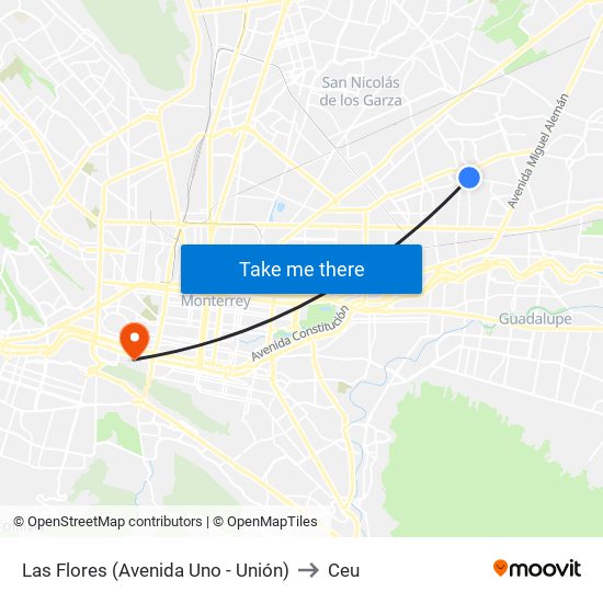 Las Flores (Avenida Uno - Unión) to Ceu map