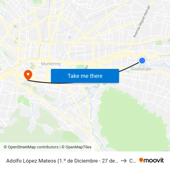 Adolfo López Mateos (1.º de Diciembre - 27 de Septiembre) to Ceu map