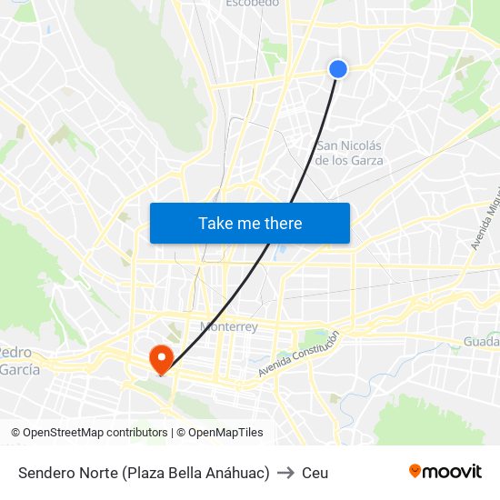 Sendero Norte (Plaza Bella Anáhuac) to Ceu map
