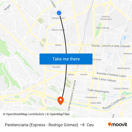 Penitenciaría (Express - Rodrigo Gómez) to Ceu map