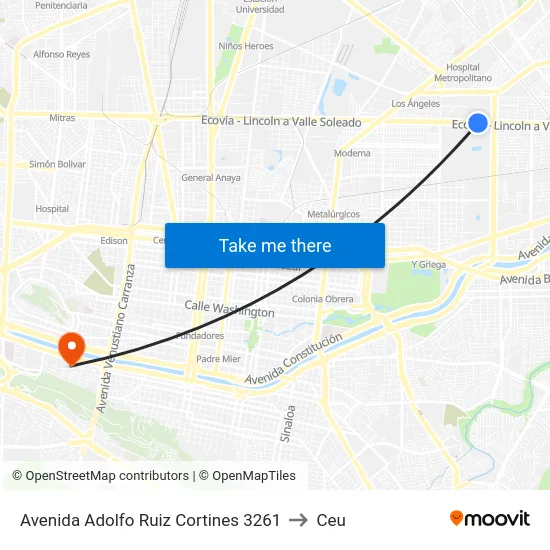 Avenida Adolfo Ruiz Cortines 3261 to Ceu map