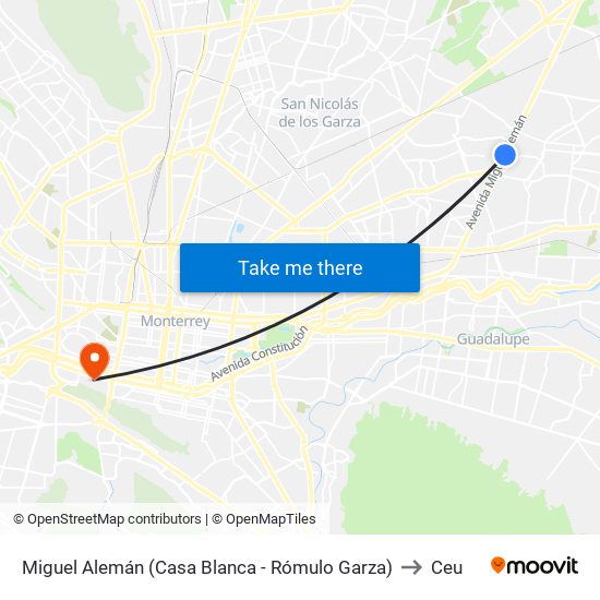 Miguel Alemán (Casa Blanca - Rómulo Garza) to Ceu map