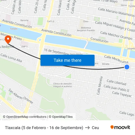 Tlaxcala (5 de Febrero - 16 de Septiembre) to Ceu map
