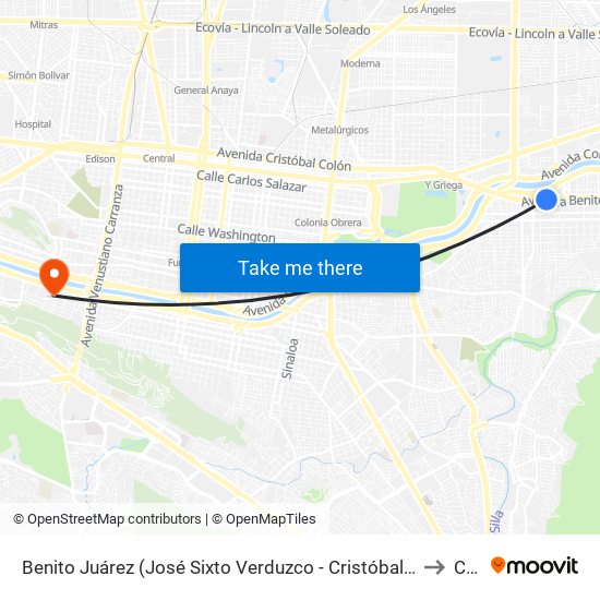 Benito Juárez (José Sixto Verduzco - Cristóbal Colón) to Ceu map