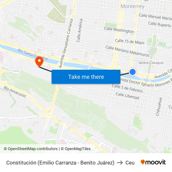 Constitución (Emilio Carranza - Benito Juárez) to Ceu map