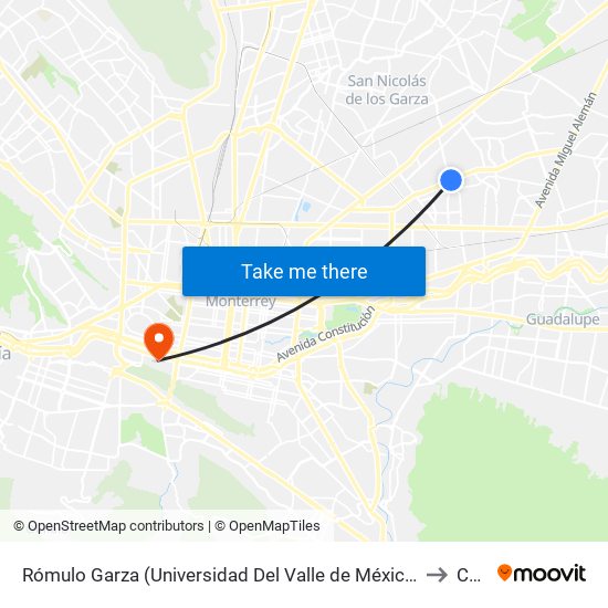 Rómulo Garza (Universidad Del Valle de México) to Ceu map