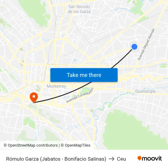 Rómulo Garza (Jabatos - Bonifacio Salinas) to Ceu map