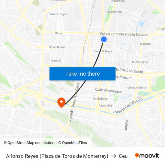 Alfonso Reyes (Plaza de Toros de Monterrey) to Ceu map