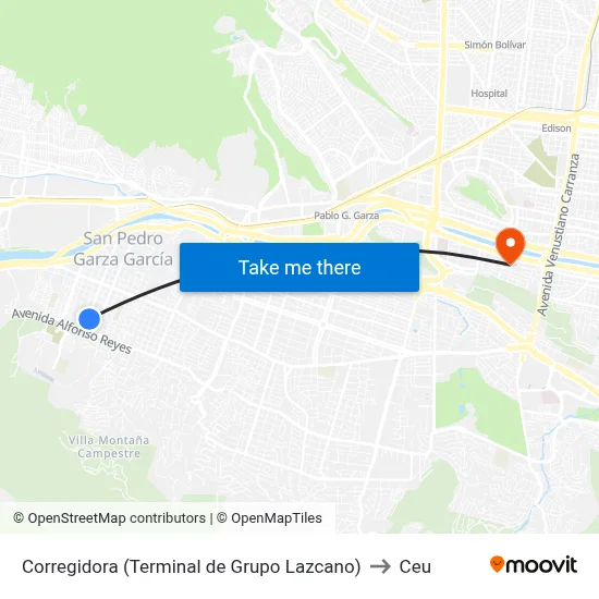 Corregidora (Terminal de Grupo Lazcano) to Ceu map