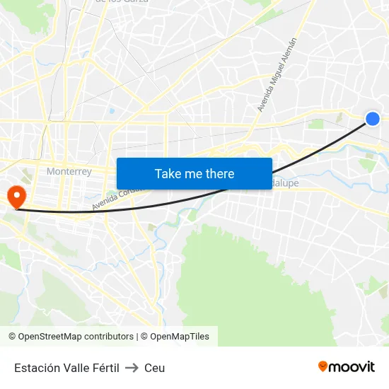 Estación Valle Fértil to Ceu map