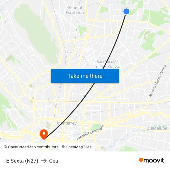 E-Sexta (N27) to Ceu map