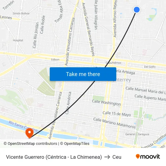 Vicente Guerrero (Céntrica - La Chimenea) to Ceu map