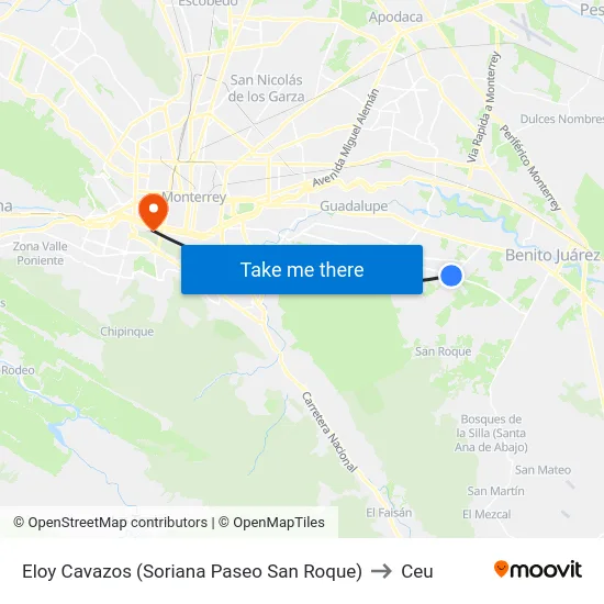 Eloy Cavazos (Soriana Paseo San Roque) to Ceu map