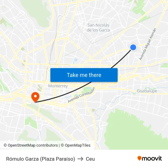 Rómulo Garza (Plaza Paraíso) to Ceu map