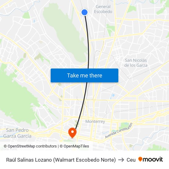 Raúl Salinas Lozano (Walmart Escobedo Norte) to Ceu map