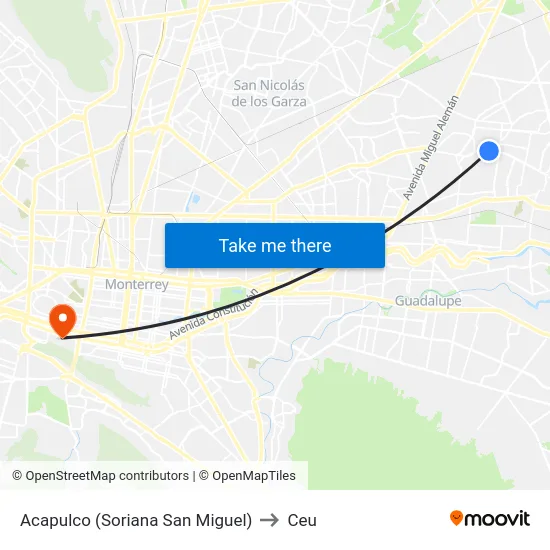 Acapulco (Soriana San Miguel) to Ceu map