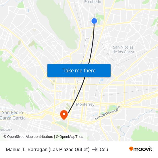 Manuel L. Barragán (Las Plazas Outlet) to Ceu map