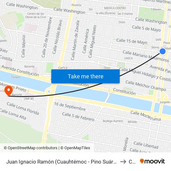 Juan Ignacio Ramón (Cuauhtémoc - Pino Suárez) to Ceu map