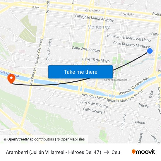 Aramberri (Julián Villarreal - Héroes Del 47) to Ceu map