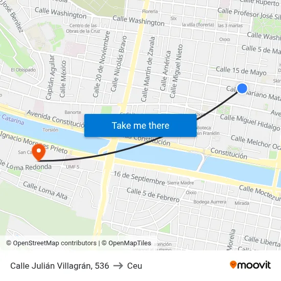 Calle Julián Villagrán, 536 to Ceu map
