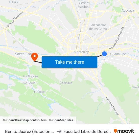 Benito Juárez (Estación Lerdo de Tejada) to Facultad Libre de Derecho de Monterrey map