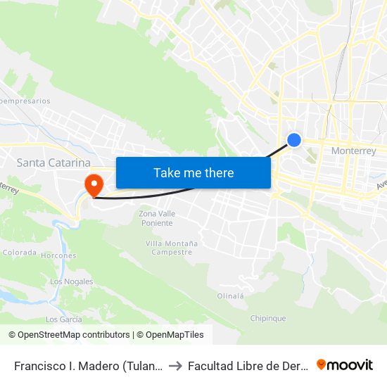 Francisco I. Madero (Tulancingo - Simón Bolívar) to Facultad Libre de Derecho de Monterrey map