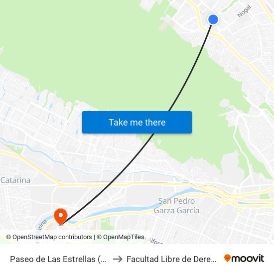 Paseo de Las Estrellas (Soriana Cumbres) to Facultad Libre de Derecho de Monterrey map