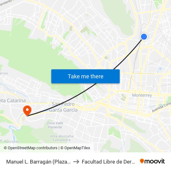Manuel L. Barragán (Plaza Fiesta Anáhuac Sur) to Facultad Libre de Derecho de Monterrey map