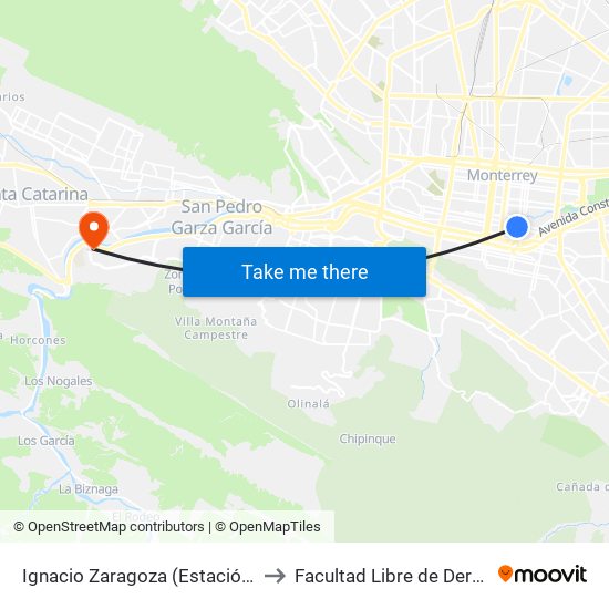 Ignacio Zaragoza (Estación General I. Zaragoza) to Facultad Libre de Derecho de Monterrey map