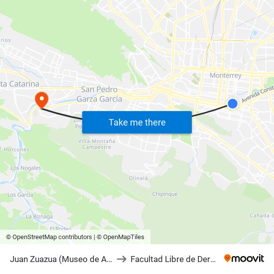 Juan Zuazua (Museo de Arte Contemporáneo) to Facultad Libre de Derecho de Monterrey map