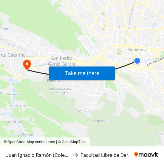 Juan Ignacio Ramón (Colegio Civil - Benito Juárez) to Facultad Libre de Derecho de Monterrey map