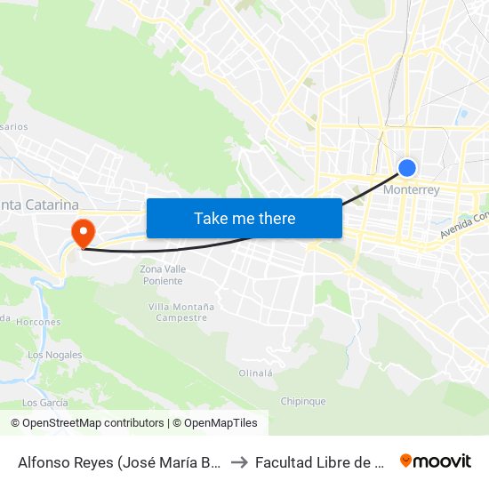 Alfonso Reyes (José María Bocanegra - Guadalupe Victoria) to Facultad Libre de Derecho de Monterrey map